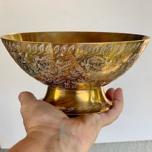 Indian brass bowl, vintage brass bowl India, etched brass bowl, World Gift ZY India