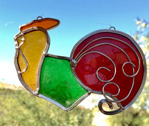 Stained Glass Rooster Art Ornament Vintage Stained Glass Etsy