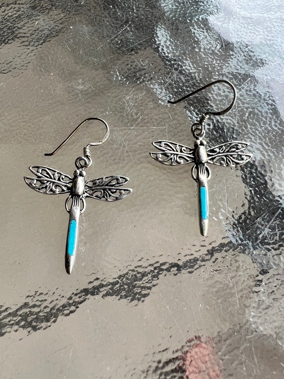 Dragonfly earrings, turquoise dragonfly, filigree… - image 4