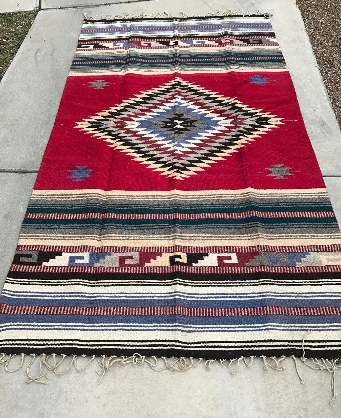 Zapotec Mexican rug wool woven rug red rug large rug 9.75 Etsy