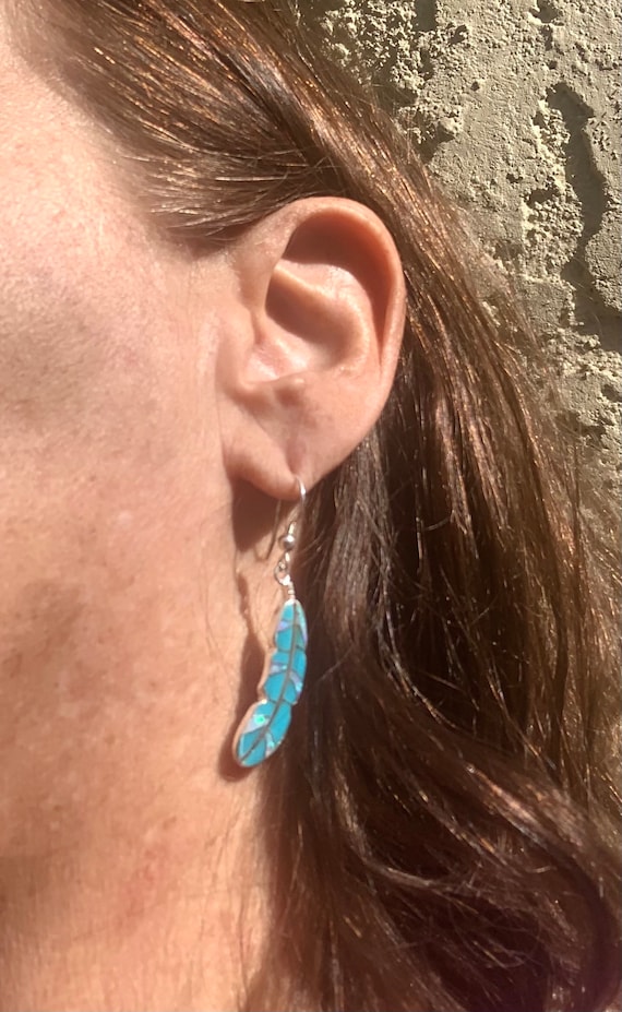 Feather earrings, turquoise feather, opal feather… - image 4