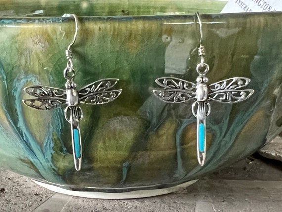 Dragonfly earrings, turquoise dragonfly, filigree… - image 2