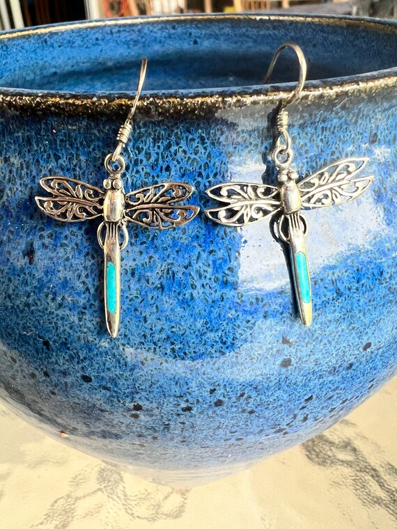 Dragonfly earrings, turquoise dragonfly, filigree… - image 8