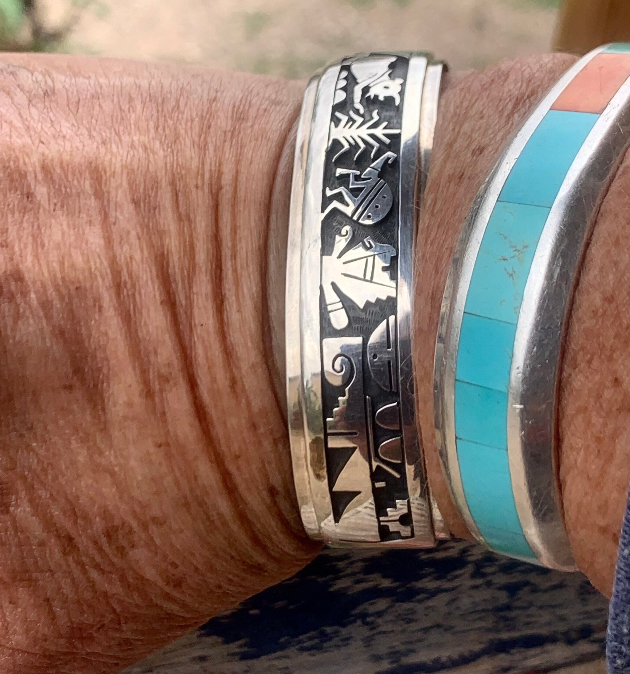 Night Scene Navajo Bracelet with Petroglyphs