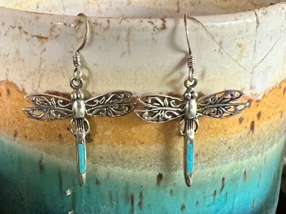 Dragonfly earrings, turquoise dragonfly, filigree… - image 3