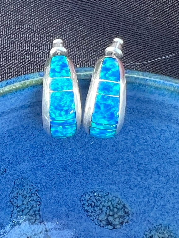 Blue opal earrings, sterling silver and opal, Con… - image 7