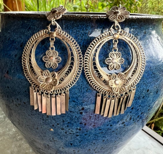 Mexican sterling silver filagree earrings, sterli… - image 7