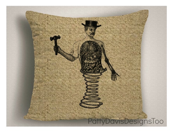 Burlap Steam Punk Pillow With Male Anatomy Man Cave Pillows Etsy