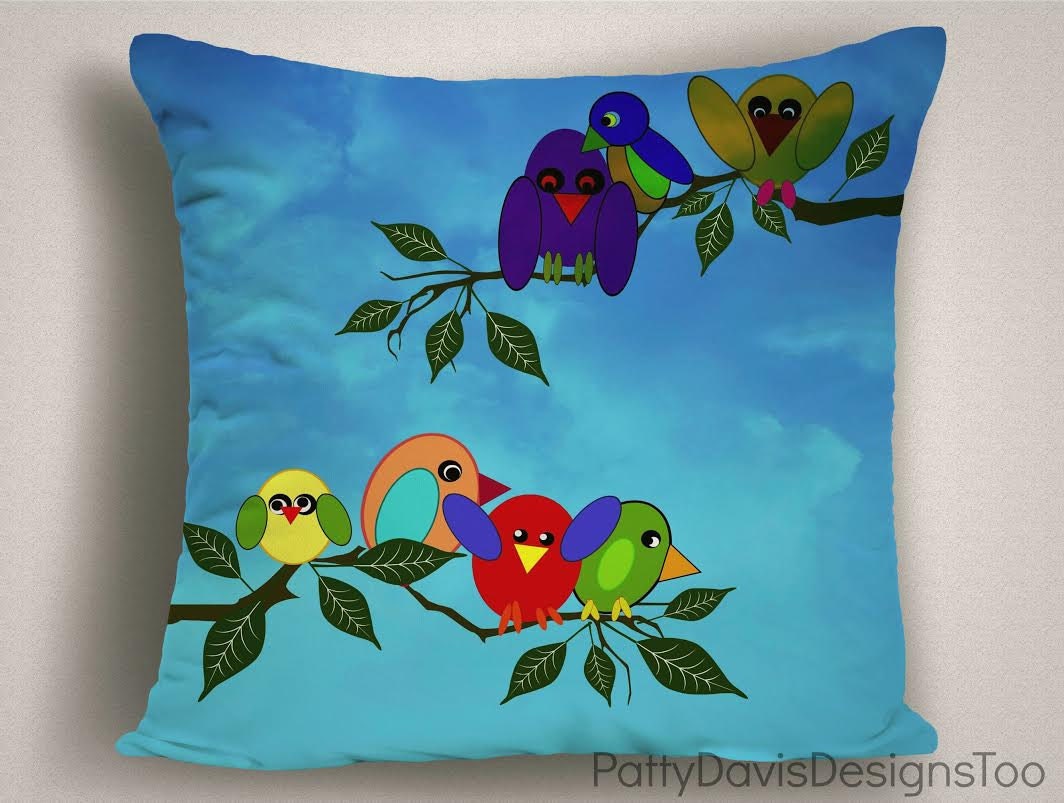 Unique Kids Pillows With Birds Toddler Pillows Blue Nursery Decor
