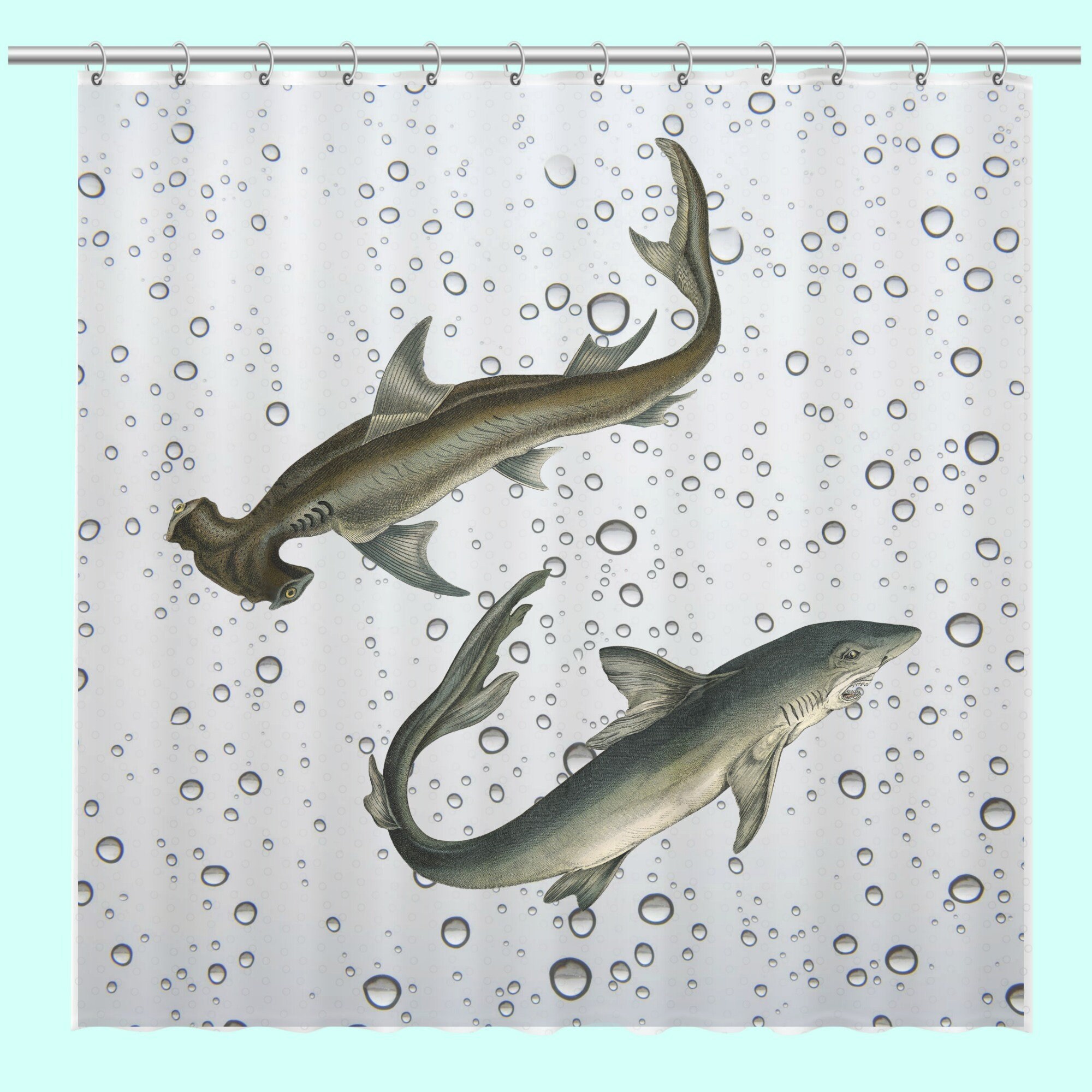Sharks Shower Curtain Ocean Bath Decor Unique Shower Curtain