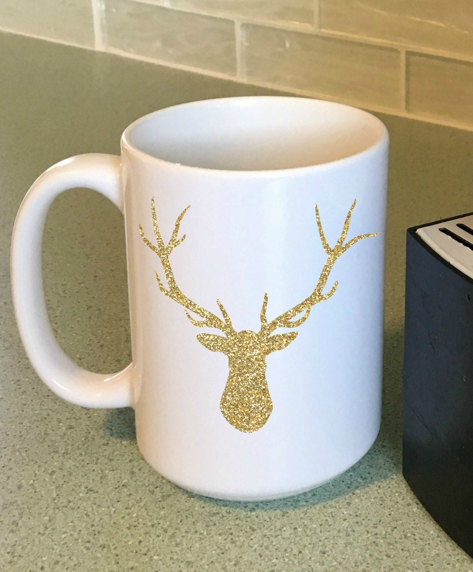 Elegant Gold Christmas Mug With Glitter Deer Coffee Mug
