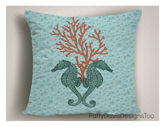 Outdoor Pillows Sea Horse Accent Pillow Beach Theme Throw Etsy