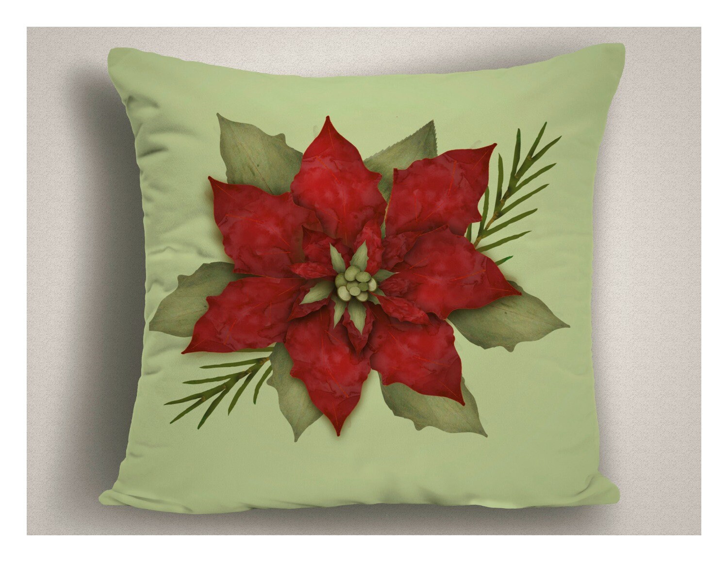 Poinsettia Christmas Throw Pillows Christmas Accent Pillow