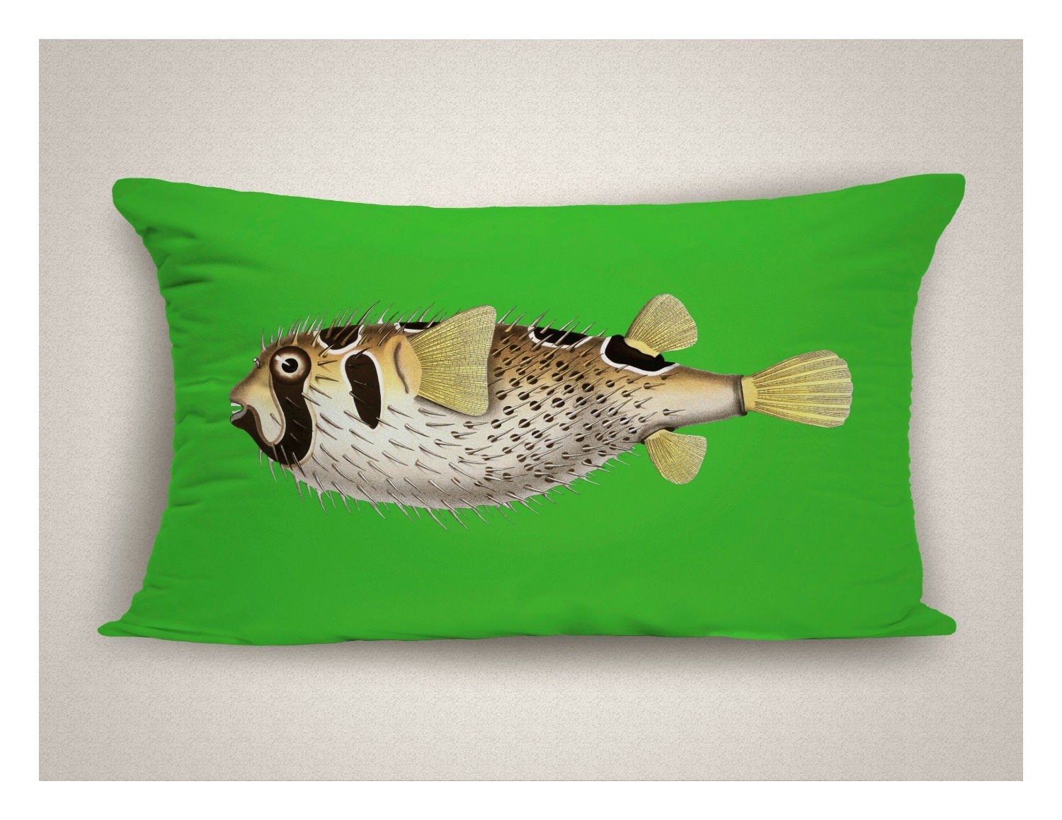 Outdoor Pillows Blow Fish Tropical Decor Green Lumbar Patio