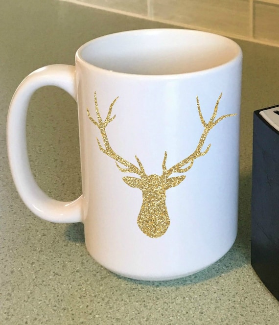 Christmas Mug Gold Antlers Coffee Mug Antler Decorations Etsy
