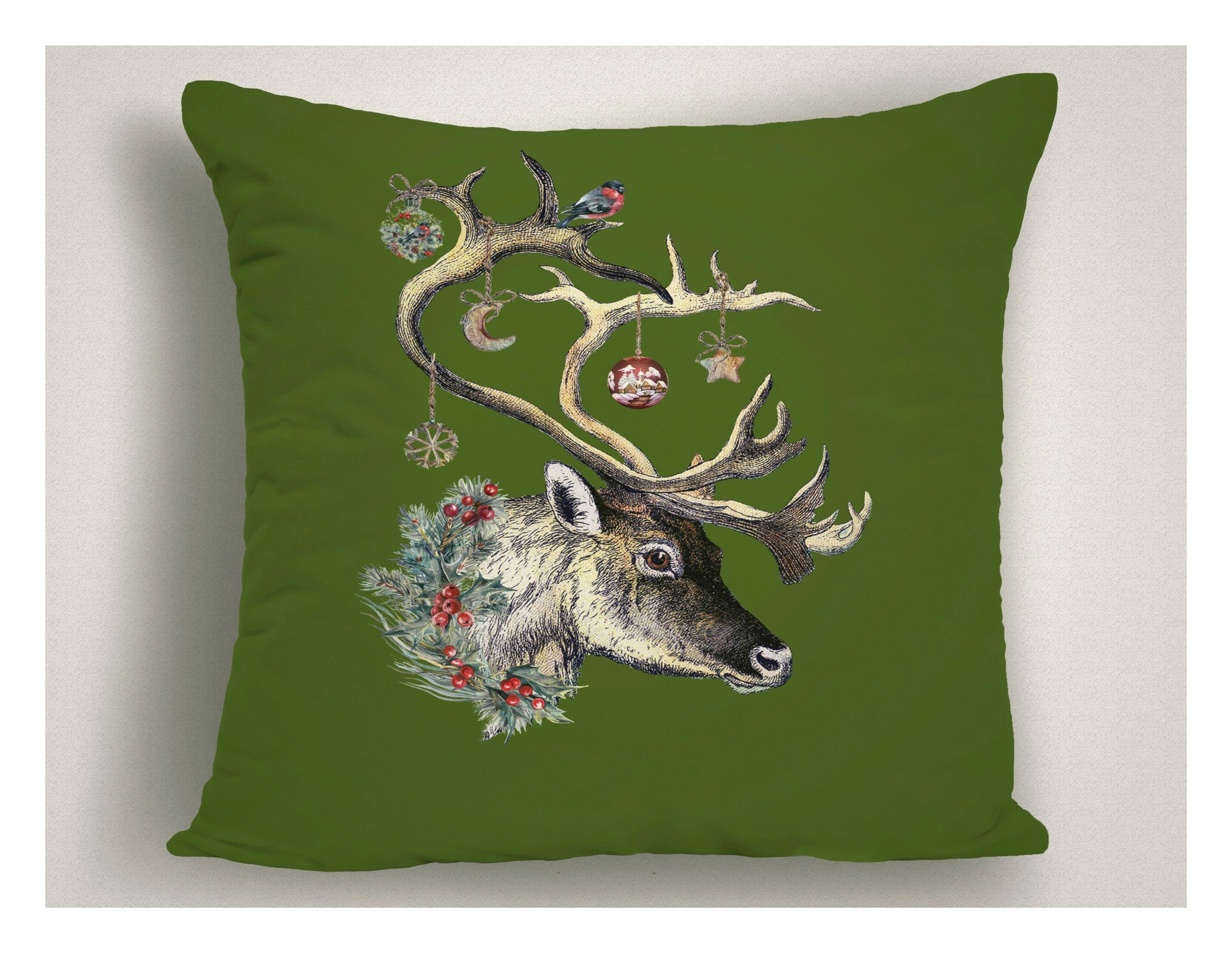 Reindeer Green Christmas Pillow Christmas Accent Pillow Etsy