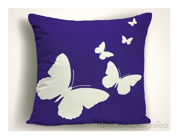 Navy Blue Throw Pillows With Butterflies Blue And White Etsy