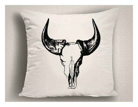 Cow Skull Pillow Cover Man Cave Decor Throw Pillow With Cow Etsy