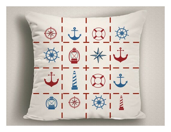 Outdoor Nautical Pillow Red White Blue Patio Pillow Boat Etsy