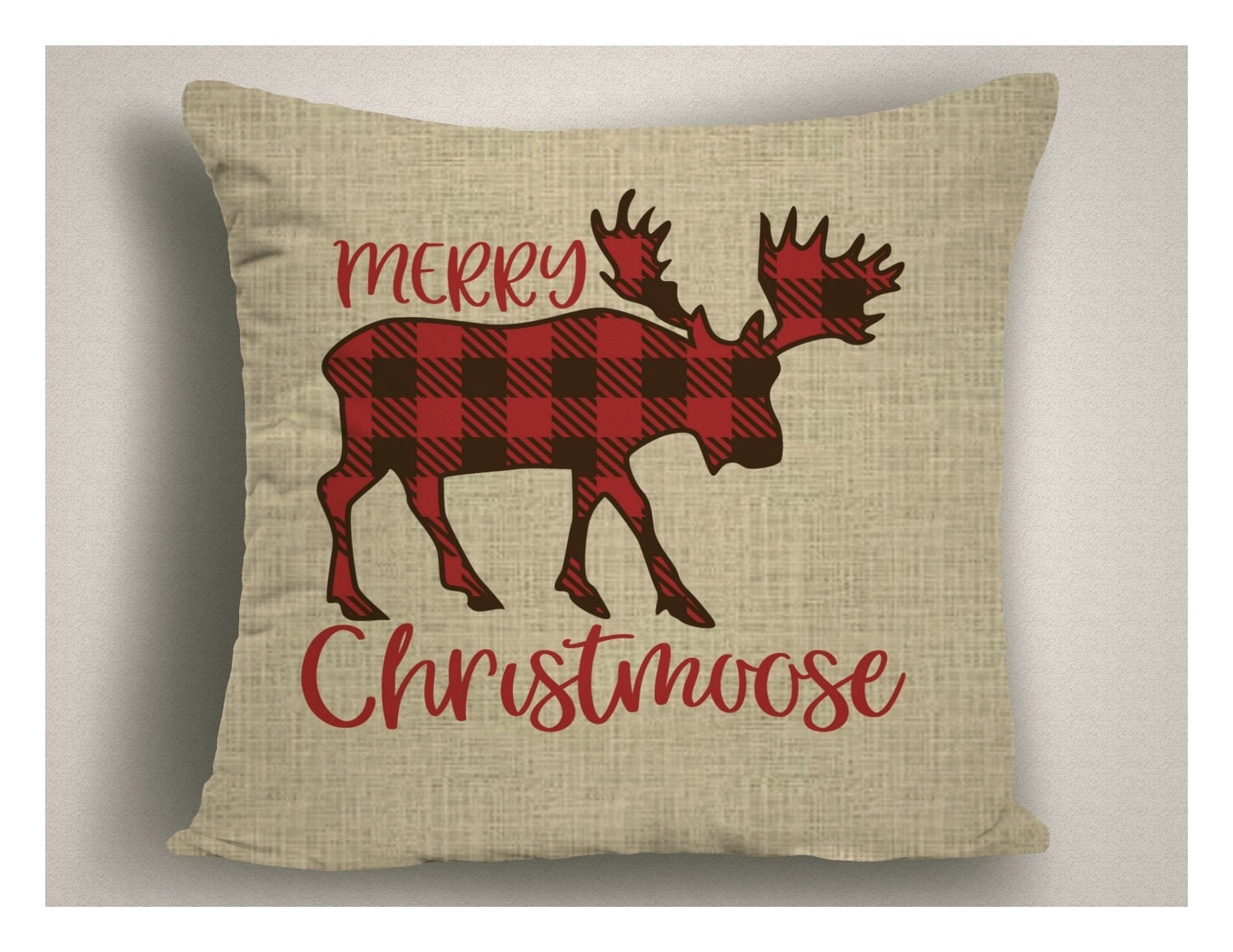 Country Christmas Throw Pillow Merry Christmas Moose Cabin