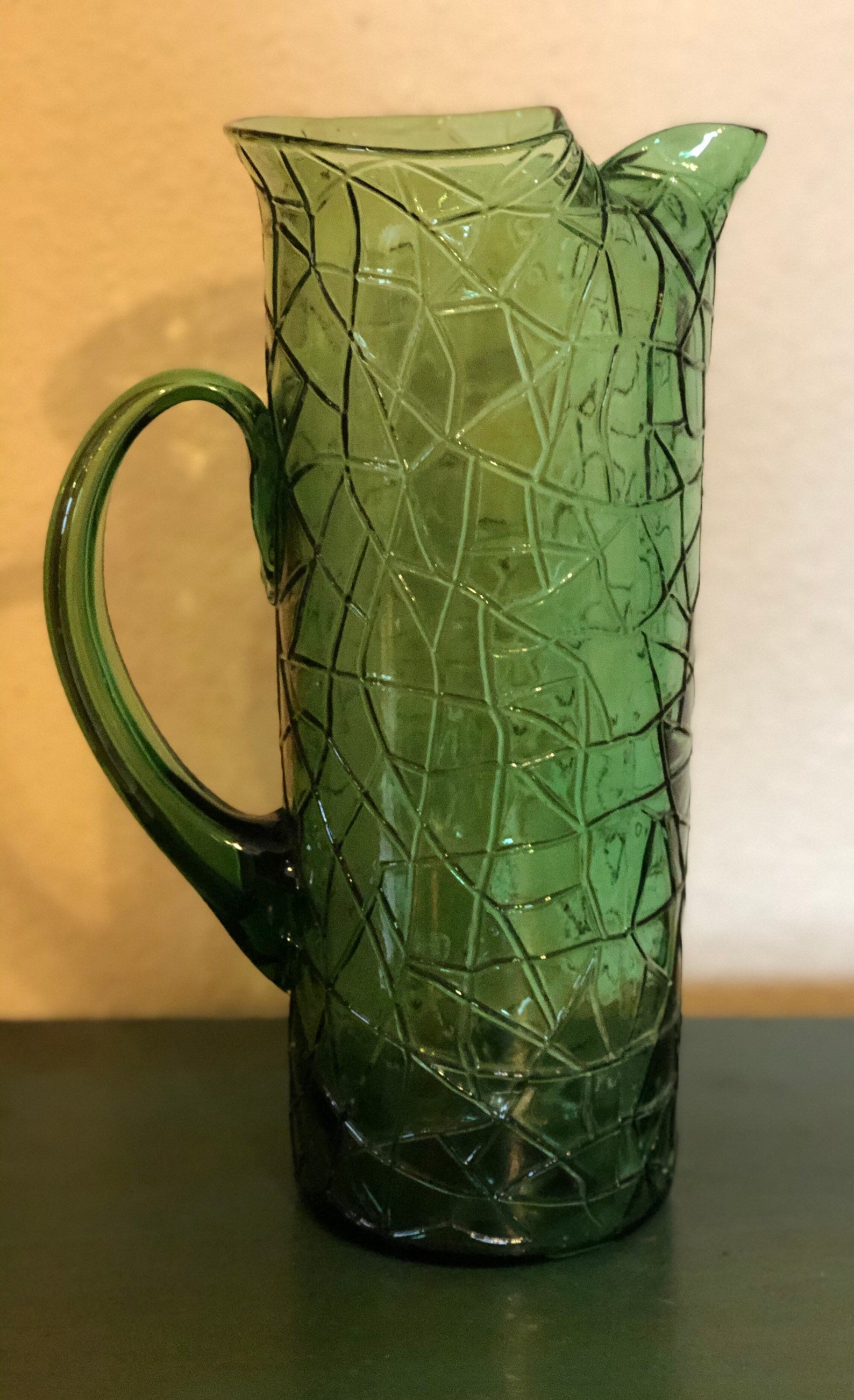 Green Art Glass Pitcher Etsy
