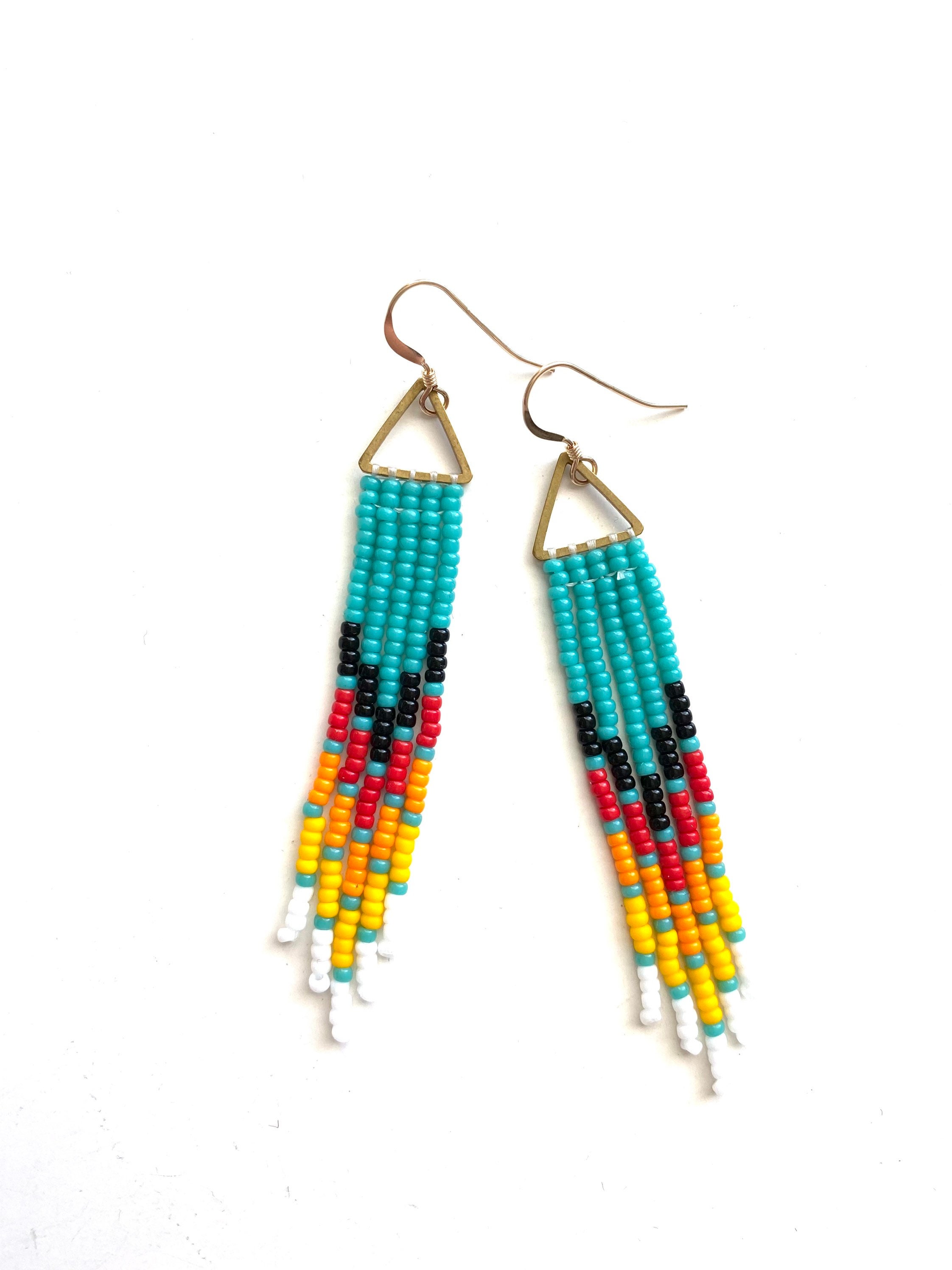 Indigenous Sunburst Fringe Seed Bead Earrings Bead Woven Jewelry
