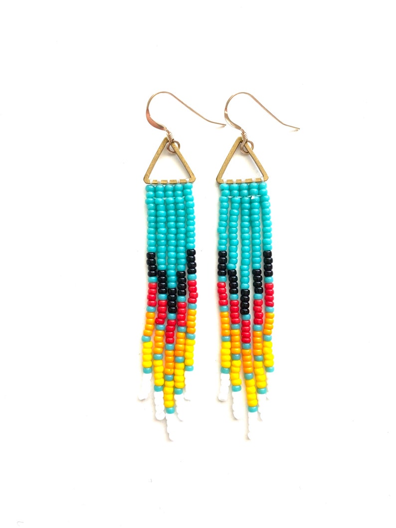 Indigenous Sunburst Fringe Seed Bead Earrings Bead Woven Etsy