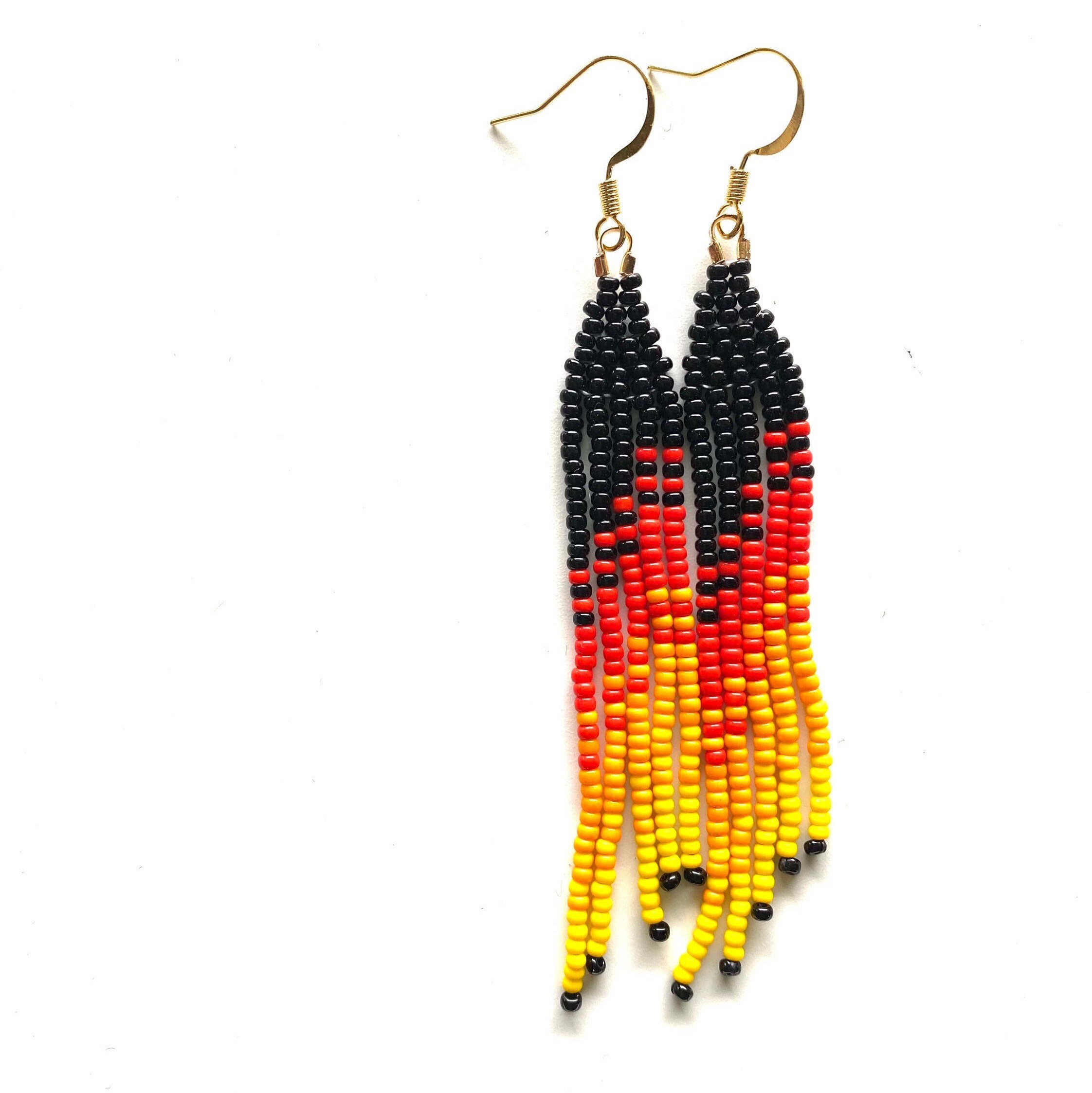 Fire Inspired Dangles | Fringe Seed Bead Earrings Native Designed Dangle 14K Gold Filled