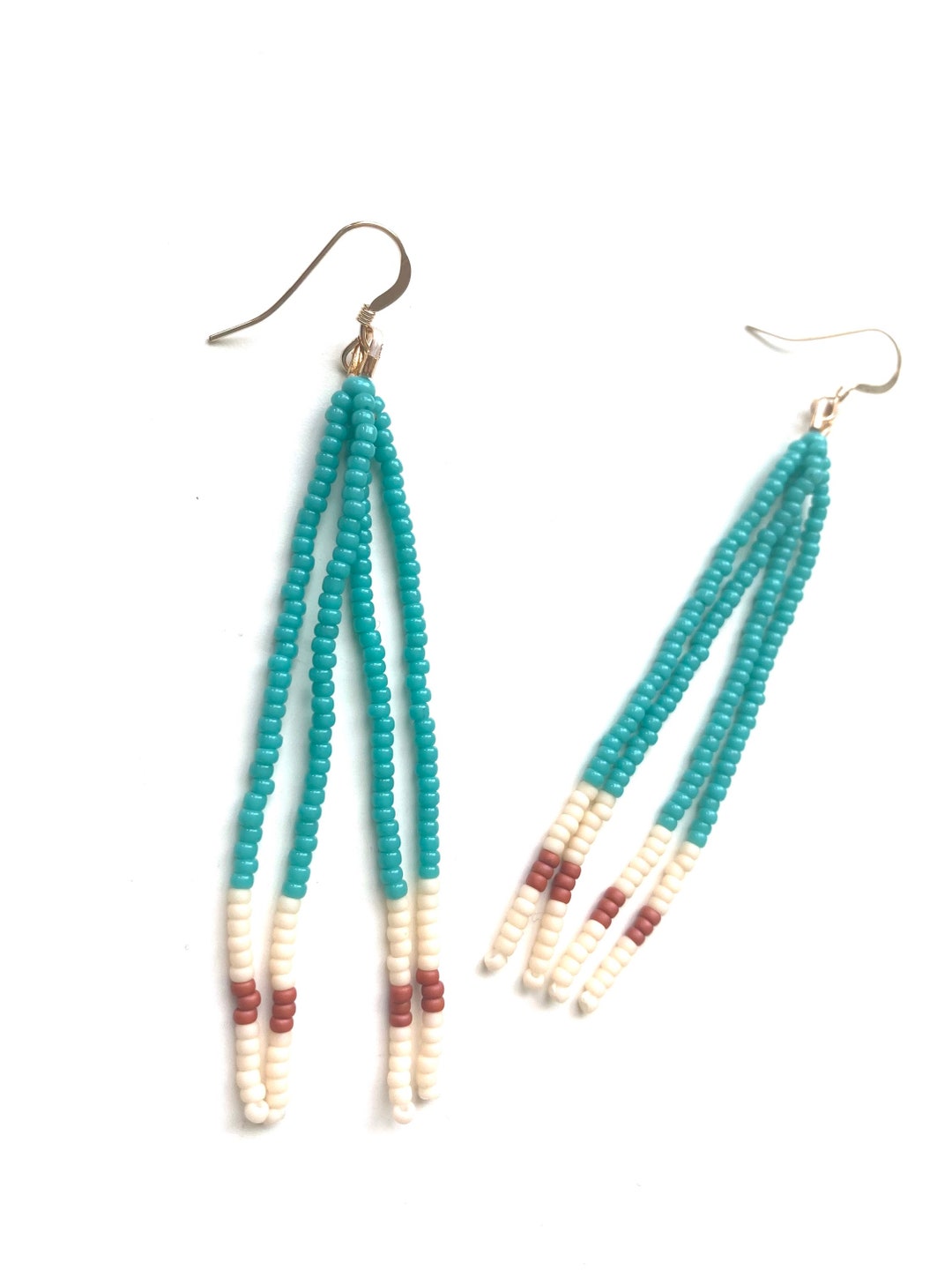 Turquoise Dangle Fringe Seed Bead Earrings Bead Woven Etsy