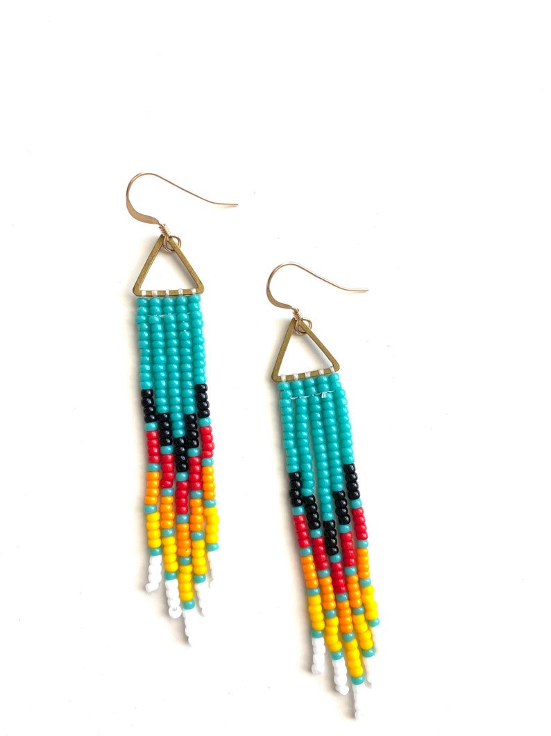 Indigenous Sunburst Fringe Seed Bead Earrings Bead Woven Etsy