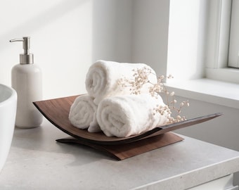 Towel Storage for Bathroom, Rustic Bath Towels Holder Organizer, Rolled Hand Towel Stand, Guest Bathroom Towel bowl