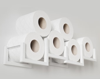 Wall Mount Toilet Paper Holder, Wood TP floating storage shelf for multiple rolls tissue, hanging wooden restroom Loo roll rack Brick