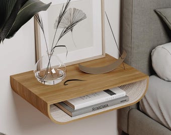 Floating Nightstand, Walnut Bedside Shelf, Modern Wall Mount Cabinet