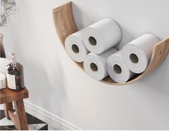 Soporte de papel higiénico, estante de madera, almacenamiento de rollos de WC, montaje en pared, rollos flotantes, soportes únicos para madera de baño (SMILE)