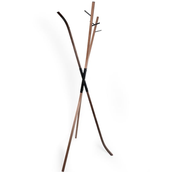 Free Standing Coat Rack, Walnut Wood Hanger Stand for Clothes