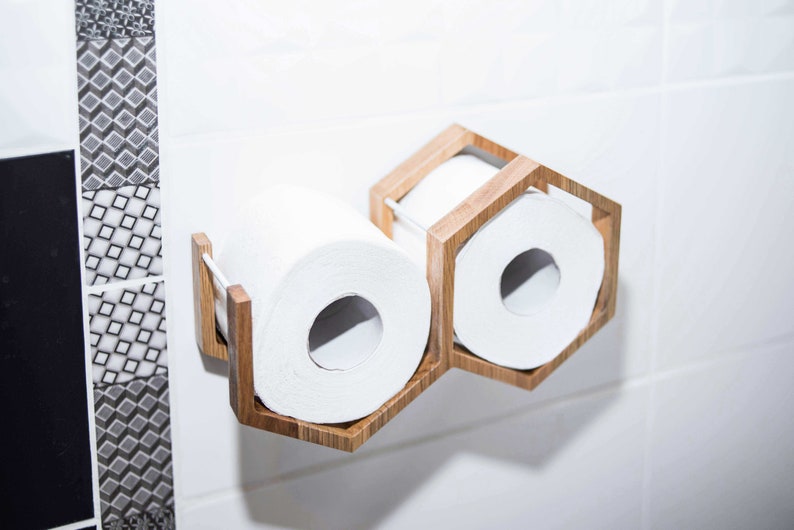 Toilet paper holder wall mounted wooden toilet paper shelf holder for toilet paper rolls mini honeycomb