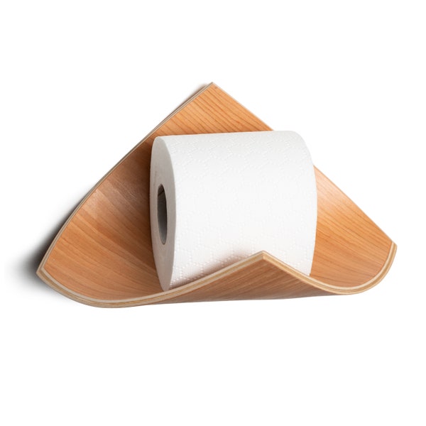 Toilet Paper Holder, Oak WC Roll Shelf, Wood Wall Mount Floating Rack for Bathroom (Leaf)