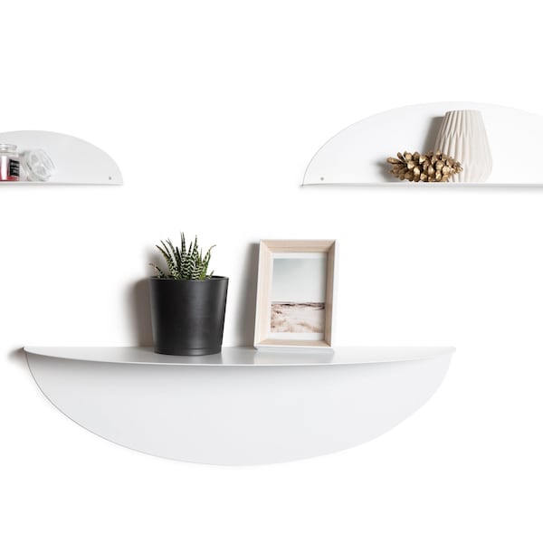 Metal Floating Wall Shelf White Black, Wandregal Industrial Shelves, Steel Décor, Ellipse Hanging