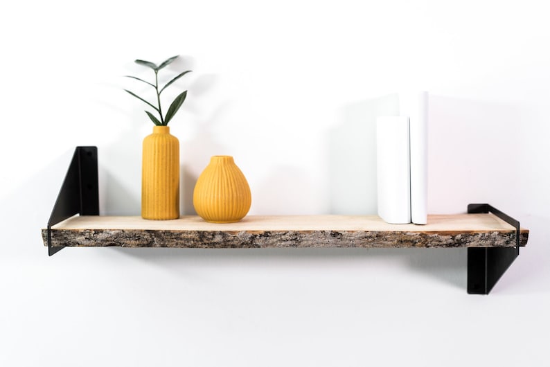 Floating wall shelf brackets Wooden metal hanging geometric book wandregal wall shelves wood modern handmade furniture image 1