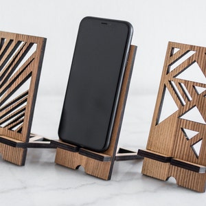 Wooden phone stand mobile holder station desk wood standing dock station smartphone tray