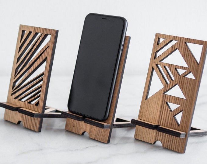 Wooden phone stand mobile holder station desk wood standing dock station smartphone tray