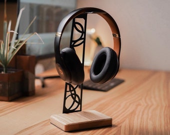 Headphone Stand wood holder metal desk Earphone Holder Wooden Headphones Rack Hanger Gift for Music Lover