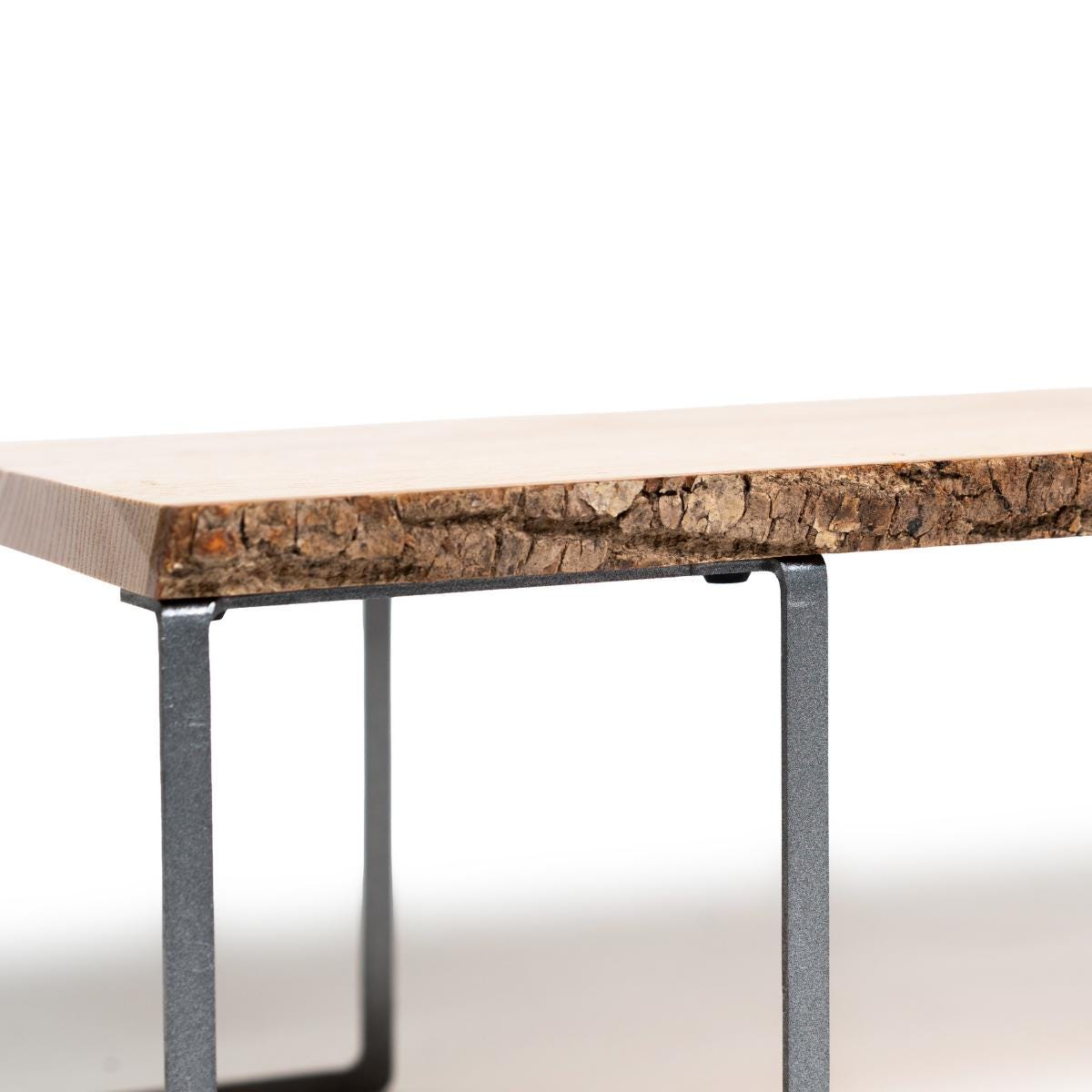 Wooden Monitor Stand With Bark, Computer Desktop Riser With Metal Legs ...