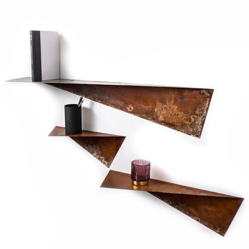 Floating Wall Geometric Shelf Book Shelves Wood Wandregal Etsy