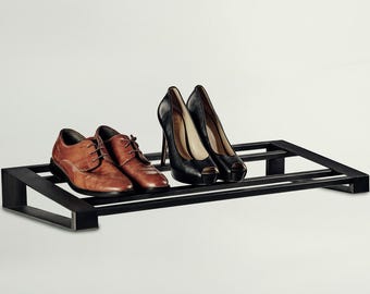 Metal Shoe Rack, Matte Black Steel Hallway Shelf, Slim Modern Entryway Organizer