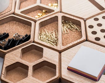 Accesorio de escritorio, organizador de oficina, mesa hexagonal de madera, organización del espacio de trabajo, escritorio de oficina en casa de MDF