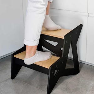 Step stool kids small two wood steps adult 2 step ladder wooden child use it in kitchen, bathroom helper, Montessori Furniture