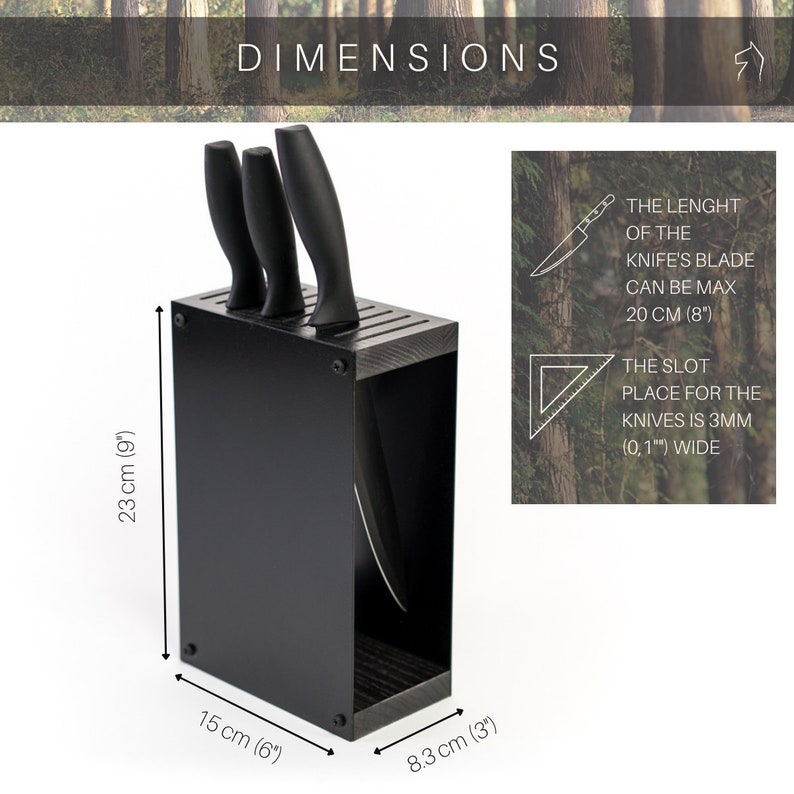 Knife block holder universal rack empty display stand designer made of colored steel and wood standing without knifes image 8