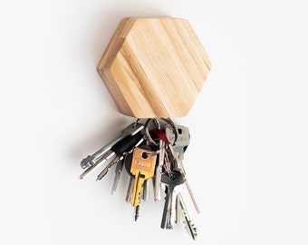 Magnetic key holder wall hook wood entryway keys storage magnet