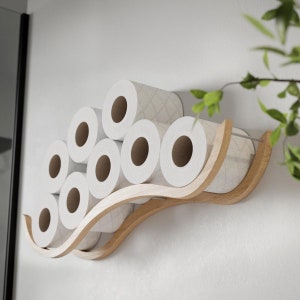 Porta carta igienica da parete, mensola portaoggetti galleggiante in legno TP per più rotoli di carta igienica, porta rotolo di carta igienica sospeso in legno Wave